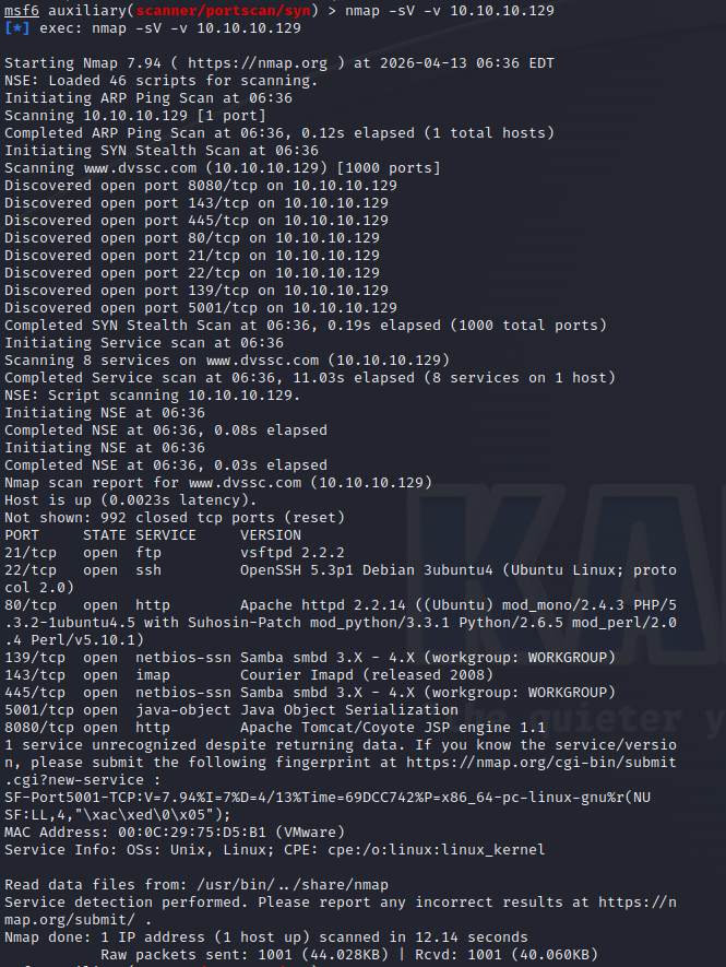 nmap -sV 服务版本探测结果