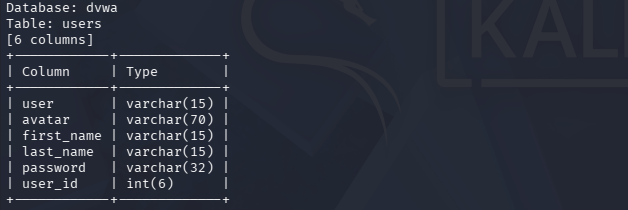 sqlmap列出列名称