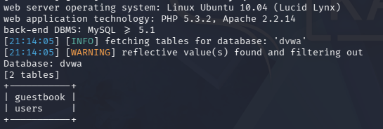 sqlmap列出表名称