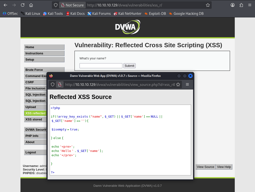 DVWA XSS页面源代码